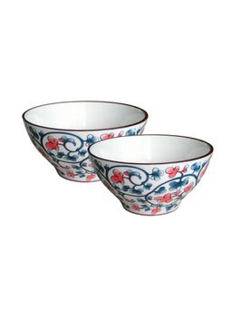 YELONA - White Small Flower Ceramic 300ml Bowls (Pack of 2)