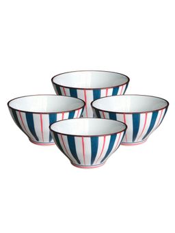 YELONA - White Stripes Ceramic Bowls (Pack of 4)