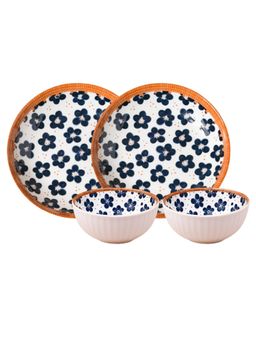 YELONA - White Big Flowers 4 Piece Ceramic Dinner Set