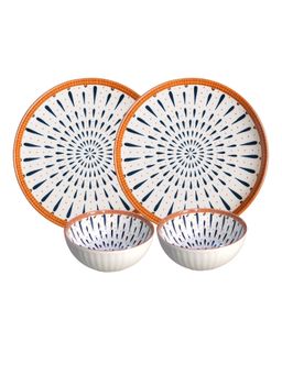 YELONA - White Droplets 4 Piece Ceramic Dinner Set