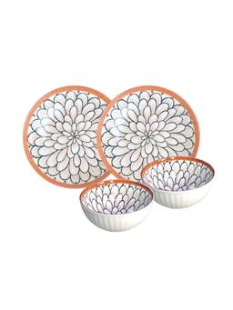 YELONA - White Petals 4 Piece Ceramic Dinner Set
