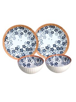 YELONA - White Small Flowers 4 Piece Ceramic Dinner Set