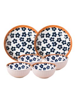 YELONA - White Big Flowers 6 Piece Ceramic Dinner Set
