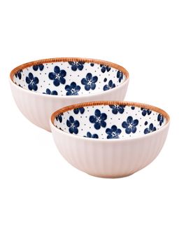 YELONA - White Big Flowers Ceramic 300ml Bowls (Pack of 2)