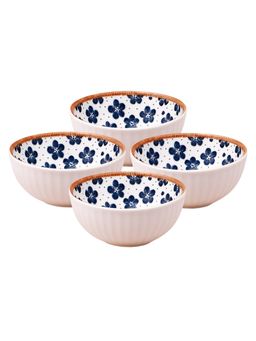 YELONA - White Big Flowers Ceramic Bowls (Pack of 4)