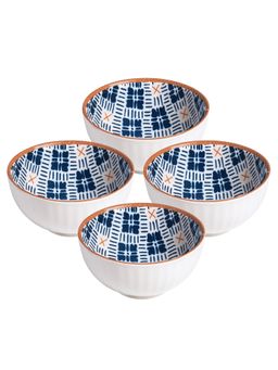 YELONA - White Checks Ceramic Bowls (Pack of 4)