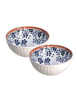YELONA - White Small Flowers Ceramic 300ml Bowls (Pack of 2)