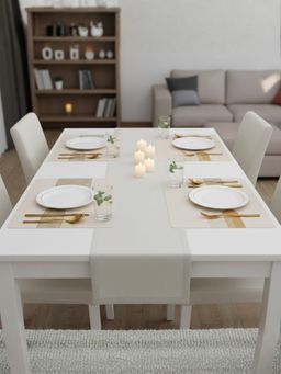 YELONA - Almond Beige Stripes PU Leather Table Mats (Pack of 4) (4 Seater)