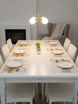 YELONA - Almond Beige Stripes PU Leather Table Mats (Pack of 6) (6 Seater)