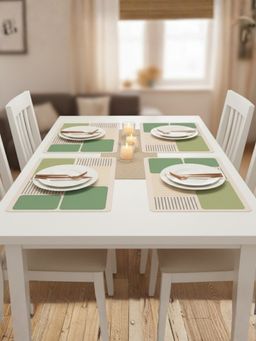 YELONA - Basil Green Stripes PU Leather Table Mats (Pack of 4) (4 Seater)