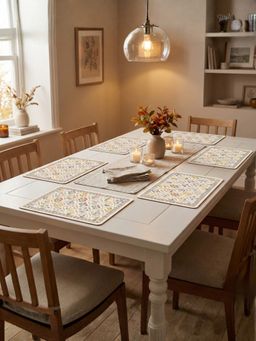 YELONA - Pale Beige Floral Lattice PU Leather Table Mats (Pack of 6) (6 Seater)