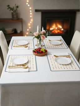 YELONA - Champagne Beige Polka Dots PU Leather Table Mats (Pack of 4) (4 Seater)