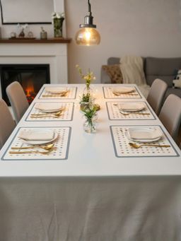 YELONA - Champagne Beige Polka Dots PU Leather Table Mats (Pack of 6) (6 Seater)