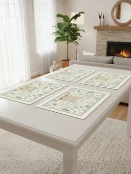 YELONA - Off White Botanical Estate PU Leather Table Mats (Pack of 4) (4 Seater)