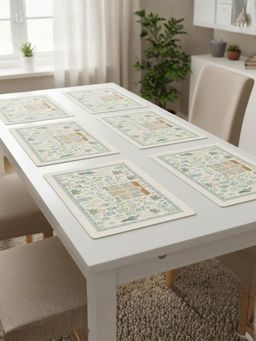 YELONA - Off White Botanical Estate PU Leather Table Mats (Pack of 6) (6 Seater)