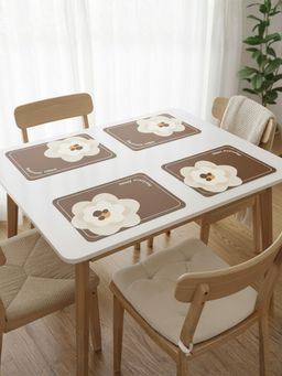 YELONA - Burnt Brown Abstract Flower PU Leather Table Mats (Pack of 4) (4 Seater)