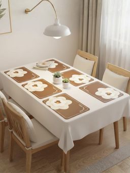 YELONA - Burnt Brown Abstract Flower PU Leather Table Mats (Pack of 6) (6 Seater)