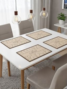 YELONA - Beige Cotton Candy Classic Floral PU Leather Table Mats (Pack of 4) (4 Seater)