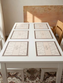 YELONA - Beige Cotton Candy Classic Floral PU Leather Table Mats (Pack of 6) (6 Seater)