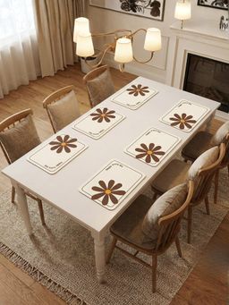 YELONA - Chocolate Brown Retro Daisy PU Leather Table Mats (Pack of 6) (6 Seater)