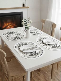 YELONA - White Oval Classic Camellia PU Leather Table Mats (Pack of 4) (4 Seater)