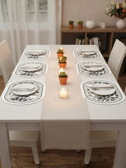 YELONA - White Oval Classic Camellia PU Leather Table Mats (Pack of 6) (6 Seater)