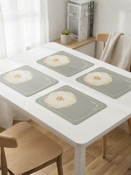 YELONA - Cool Grey Camellia Floral PU Leather Table Mats (Pack of 4) (4 Seater)