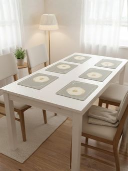 YELONA - Cool Grey Camellia Floral PU Leather Table Mats (Pack of 6) (6 Seater)