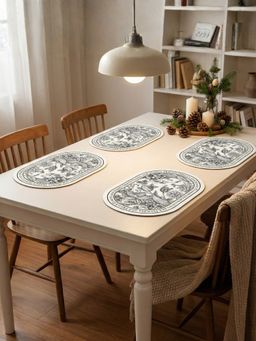 YELONA - White Oval Dense Forest PU Leather Table Mats (Pack of 4) (4 Seater)