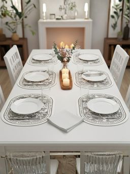 YELONA - White Oval Dense Forest PU Leather Table Mats (Pack of 6) (6 Seater)