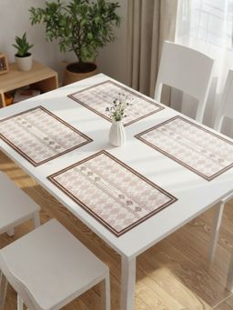 YELONA - Beige Dusty Rose Argyle Plaid PU Leather Table Mats (Pack of 4) (4 Seater)