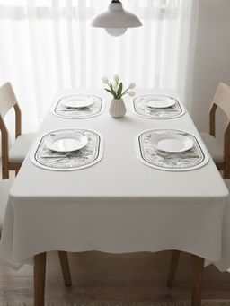 YELONA - Beige Oval Graceful Blooms PU Leather Table Mats (Pack of 4) (4 Seater)