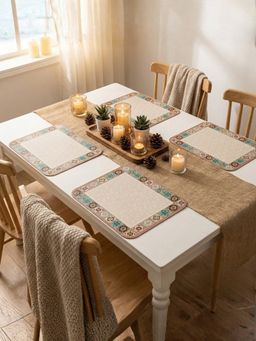 YELONA - Beige Ceramic Tile PU Leather Table Mats (Pack of 4) (4 Seater)