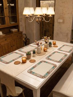 YELONA - Beige Ceramic Tile PU Leather Table Mats (Pack of 6) (6 Seater)