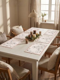 YELONA - Beige Pastel Blush Herb Floral PU Leather Table Mats (Pack of 6) (6 Seater)