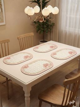 YELONA - Peach Fuzz Peony Floral PU Leather Table Mats (Pack of 4) (4 Seater)