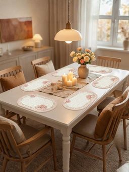 YELONA - Peach Fuzz Peony Floral PU Leather Table Mats (Pack of 6) (6 Seater)