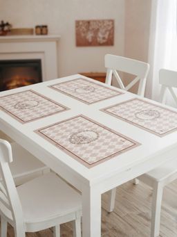 YELONA - Pastel Beige Botanical Autumn PU Leather Table Mats (Pack of 4) (4 Seater)