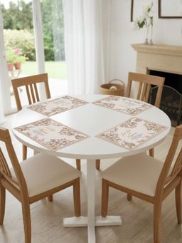 YELONA - Blush Beige Botanical Sketch PU Leather Table Mats (Pack of 4) (4 Seater)