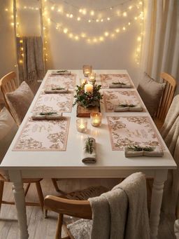 YELONA - Blush Pink Botanical Sketch PU Leather Table Mats (Pack of 6) (6 Seater)