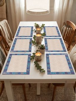 YELONA - Riviera Blue PU Leather Table Mats (Pack of 6) (6 Seater)