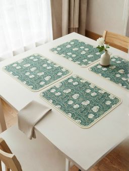 YELONA - Sage Green Art Nouveau PU Leather Table Mats (Pack of 4) (4 Seater)