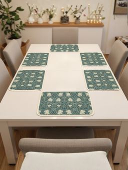 YELONA - Sage Green Art Nouveau PU Leather Table Mats (Pack of 6) (6 Seater)