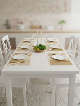 YELONA - Sand Beige Stripes PU Leather Table Mats (Pack of 6) (6 Seater)