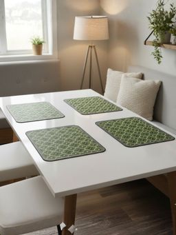 YELONA - Seaweed Green Moroccan PU Leather Table Mats (Pack of 4) (4 Seater)
