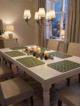 YELONA - Seaweed Green Moroccan PU Leather Table Mats (Pack of 6) (6 Seater)