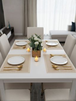 YELONA - Tan Beige Stripes PU Leather Table Mats (Pack of 4) (4 Seater)