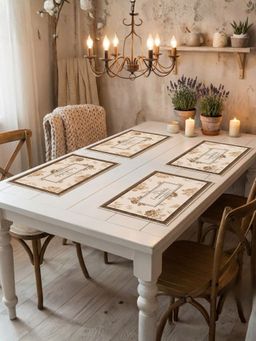 YELONA - Taupe Beige Botanical Floral PU Leather Table Mats (Pack of 4) (4 Seater)