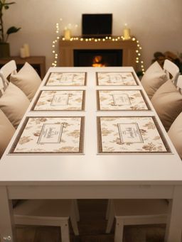 YELONA - Taupe Beige Botanical Floral PU Leather Table Mats (Pack of 6) (6 Seater)