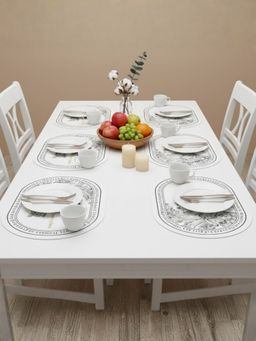 YELONA - White Oval Tulip Charm PU Leather Table Mats (Pack of 6) (6 Seater)